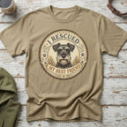 T-shirt with a schnauzer illustration and text "I Rescued My Best Friend".