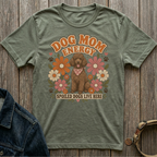 T-shirt graphic with poodle, flowers, "Dog Mom Energy", and "Spoiled Dogs Live Here".