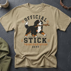 Bernese Mountain Dog on t-shirt with text "Official Stick Transportation Dept".