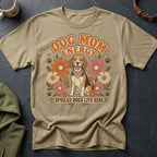 Beagle dog with "Dog Mom Energy" and "Spoiled Dogs Live Here" text on a tan t-shirt.