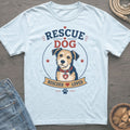 Light blue t-shirt with "RESCUE DOG" and a dog illustration in a circle.