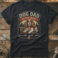Dog Dad Department t-shirt with a Cavalier King Charles Spaniel, toolbox, leash, and ball.