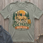 Great Dane in camping chair with "Dog Parent Social Club" text.