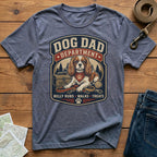 T-shirt featuring a Cavalier King Charles Spaniel with text "DOG DAD DEPARTMENT".
