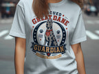 Rescued Great Dane Guardian shirt with dog, paw prints, and text.