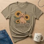 T-shirt with a dachshund and sunflowers graphic that reads "You Are My Sunshine Pup".