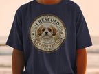 Dark navy t-shirt with "I RESCUED MY BEST FRIEND" and a dog's face graphic.