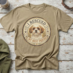T-shirt with dog portrait and text "I Rescued My Best Friend".