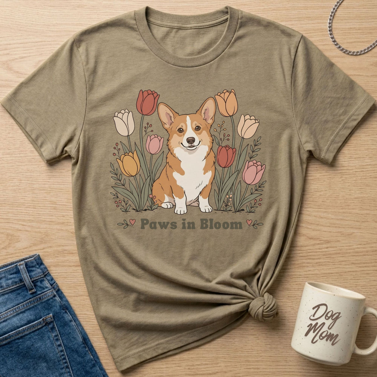 Corgi Tulip Floral T-Shirt