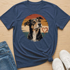 T-shirt with a vintage-style dog portrait and a red heart graphic.