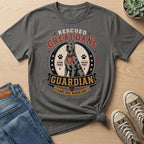 Rescued Great Dane Guardian t-shirt with dog, paw prints, and text.
