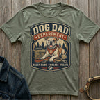 Dog Dad Department graphic with bulldog, leash, ball, and toolbox.