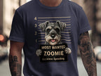 Schnauzer mugshot graphic with "Most Wanted Zoomie Reckless Speeding" text.