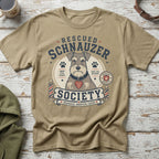 Beige t-shirt with "Rescued Schnauzer Society" text and dog graphic.