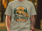 Dog Parent Social Club graphic with a golden retriever on a chair, surrounded by trees.
