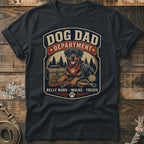Dog Dad Department graphic with Rottweiler, toolbox, leash, ball, and text.