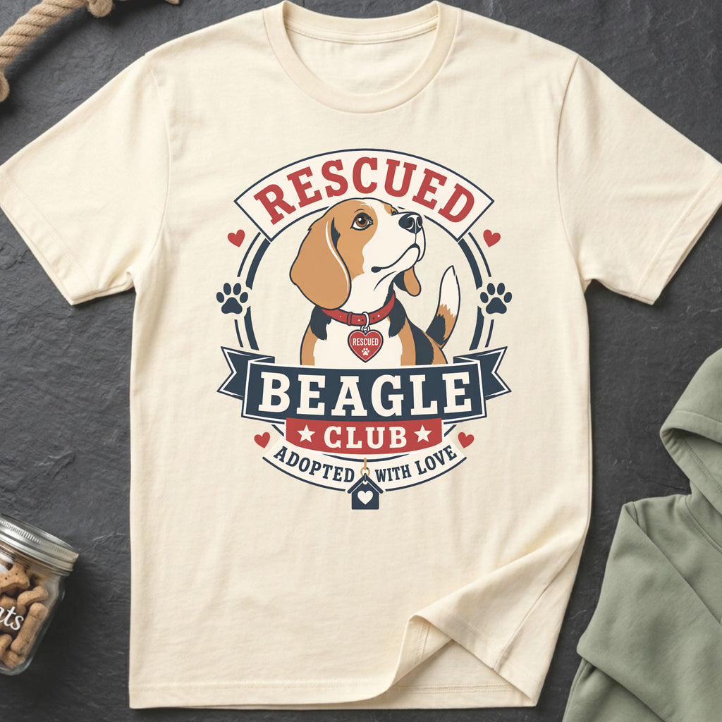 Beagle Club graphic with text "Rescued" and "Adopted With Love".