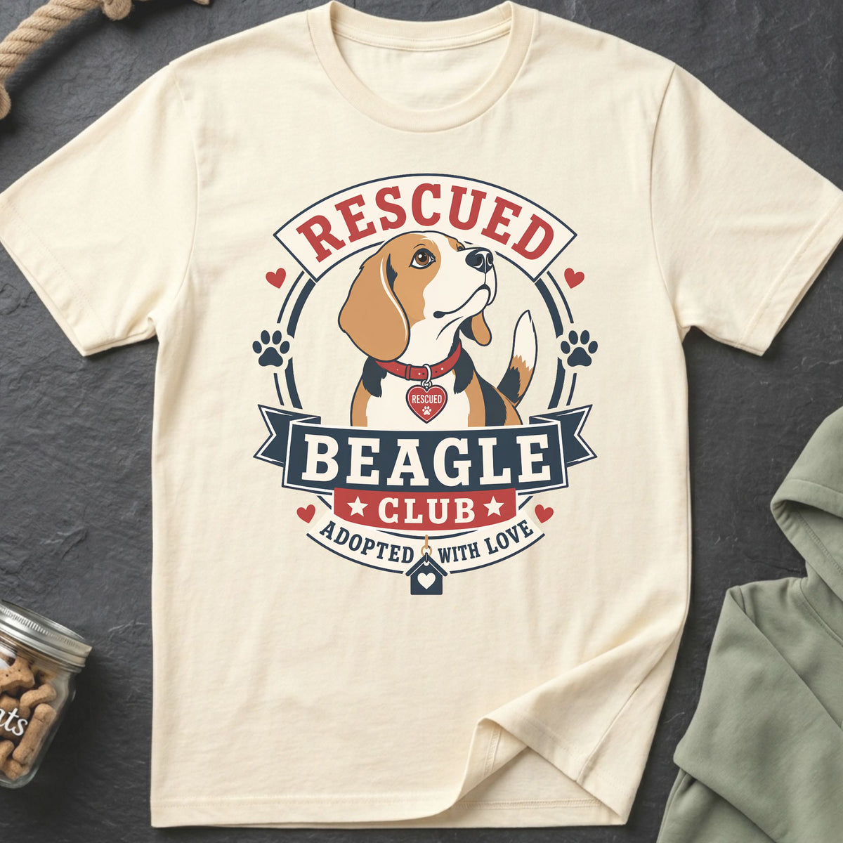 Beagle Club graphic with text "Rescued" and "Adopted With Love".