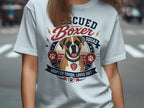 Boxer dog wearing boxing gloves with text "Rescued Boxer Squad".