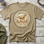 Tan t-shirt with graphic of a chihuahua dog and text "I Rescued My Best Friend".