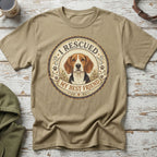 Tan t-shirt with beagle graphic and text "I rescued my best friend."