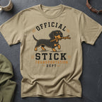 T-shirt with dachshund graphic and text "Official Stick Transportation Dept".