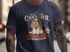 Navy t-shirt with Cavalier King Charles Spaniel graphic and text.