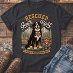 Bernese Mountain Dog graphic with "Rescued My Gentle Giant" and rescue club details.