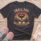 Dark gray t-shirt with "Small Dog, Big Heart" and Miniature Schnauzer graphic.