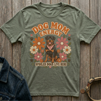 Green t-shirt with Rottweiler graphic and text "Dog Mom Energy" and "Spoiled Dogs Live Here".