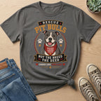 Grey t-shirt with Pit Bull graphic and text "Rescue Pit Bulls."