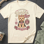 Yorkie t-shirt with rescued dog graphic and text "Rescued Yorkie Love".