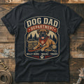 Dog Dad Department t-shirt with boxer dog, leash, treats, and tennis ball.