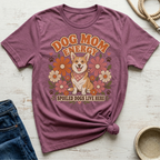 T-shirt with "Dog Mom Energy" text, a smiling corgi, and flowers.