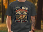 Dog Dad Department graphic with dog, leash, ball, and text "Belly Rubs Walks Treats".