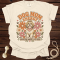 Cream t-shirt with "Dog Mom Energy" and a dog wearing a bandana.