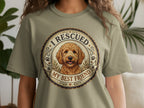 T-shirt graphic with a goldendoodle and text "I RESCUED MY BEST FRIEND."