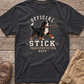 Bernese Mountain Dog on t-shirt with text "Official Stick Transportation Dept."