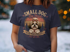 Dark navy t-shirt with a Shih Tzu graphic and text: "SMALL DOG Big Heart. HUGE PERSONALITY. Shih Tzu Life."