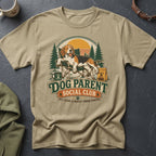Beagle dog relaxing in a chair with "Dog Parent Social Club" text.
