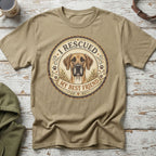 Tan t-shirt with a Great Dane illustration and text "I Rescued My Best Friend".