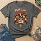 Gray t-shirt with a graphic of a boxer dog wearing boxing gloves and text.