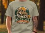 French Bulldog in camping chair, "Dog Parent Social Club" text, and dog treats bag.