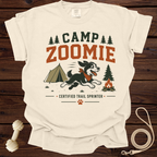 T-shirt with "CAMP ZOOMIE CERTIFIED TRAIL SPRINTER" and a dog running.