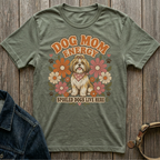 Green t-shirt with "Dog Mom Energy" and "Spoiled Dogs Live Here" text, featuring a shih tzu.