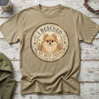 T-shirt with "I Rescued My Best Friend" and a Pomeranian dog graphic.