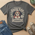 Shih Tzu dog graphic with "Rescued Shih Tzu Sweetheart Adopted Lap Dog Love" text.