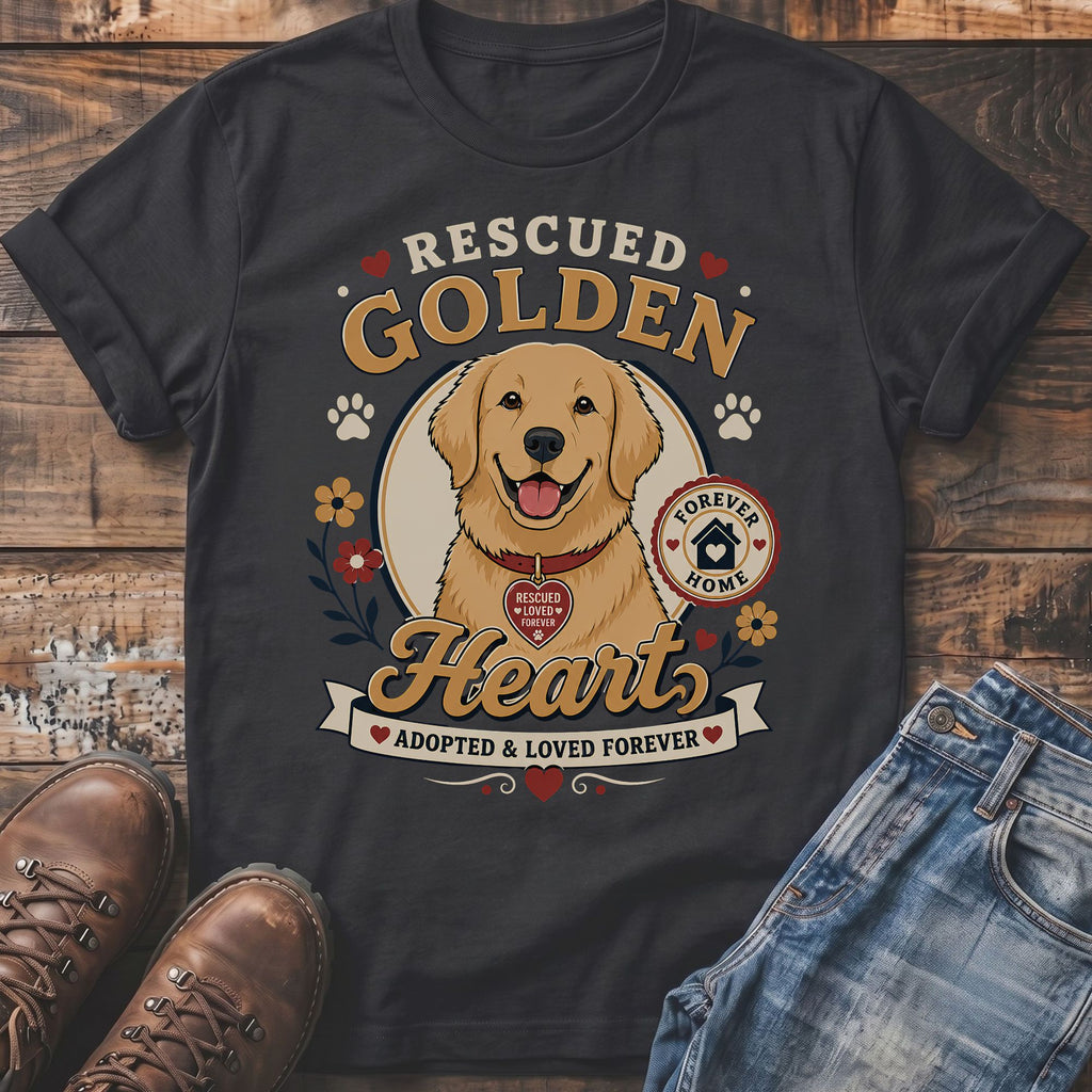 Rescued Golden Hearts adopted and loved forever graphic t-shirt.