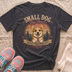 Dark gray t-shirt with a corgi graphic and text "Small Dog, Big Heart. Huge Personality. Corgi Life."