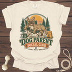 French bulldog relaxing in a camp chair with text "Dog Parent Social Club".